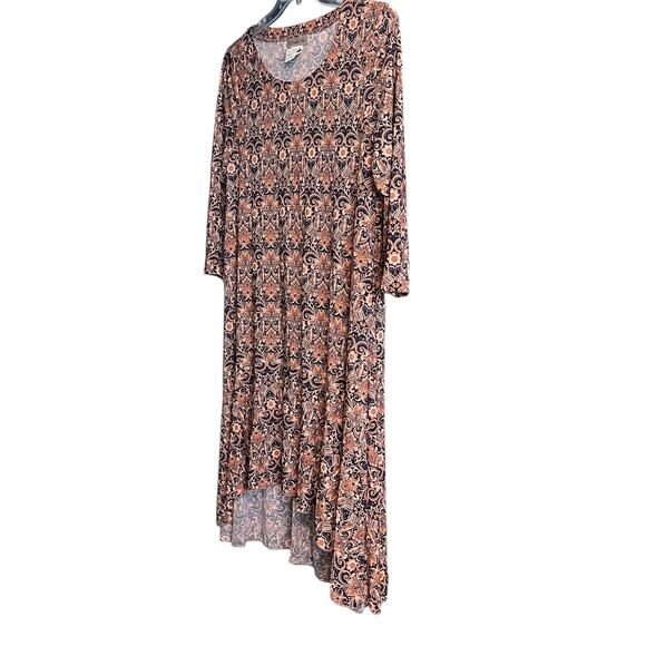 PAISLEY VINE 3/4 SLV RND NECK ANKLE LGTH TENT/TRAPEZE DRESS, WOMEN, M, ORAG NAVY - Picture 3 of 10
